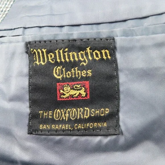 Mens Gray Glen Plaid 2 Button Wool Sport Coat Size 42 Wellington Clothes Vintage - Picture 7 of 7